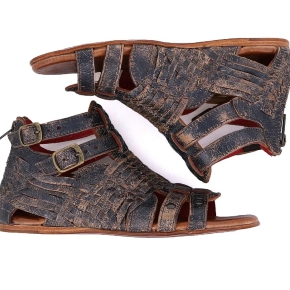 Bed||Stu Claire III Women's Strappy Sandals Brown Distressed Leather Size 8 Boho - Picture 2 of 8